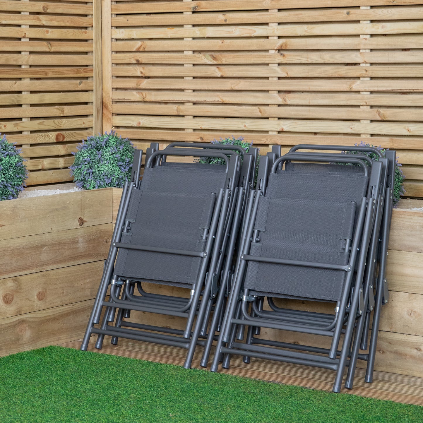Set of 6 Outdoor Multi-Position Textoline Garden Chairs in Grey