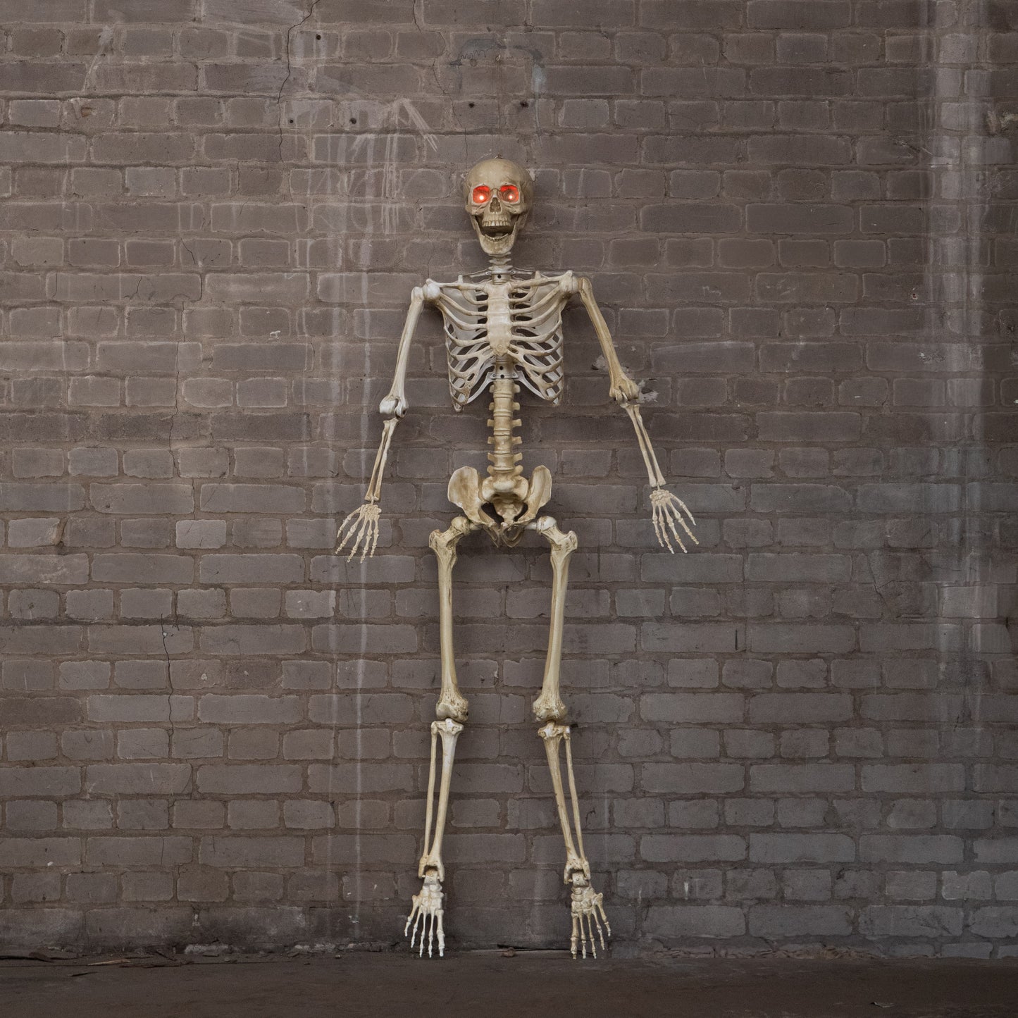 5ft (1.5m) Battery Powered Light up Halloween Skeleton with Poseable Joints & Red LEDs