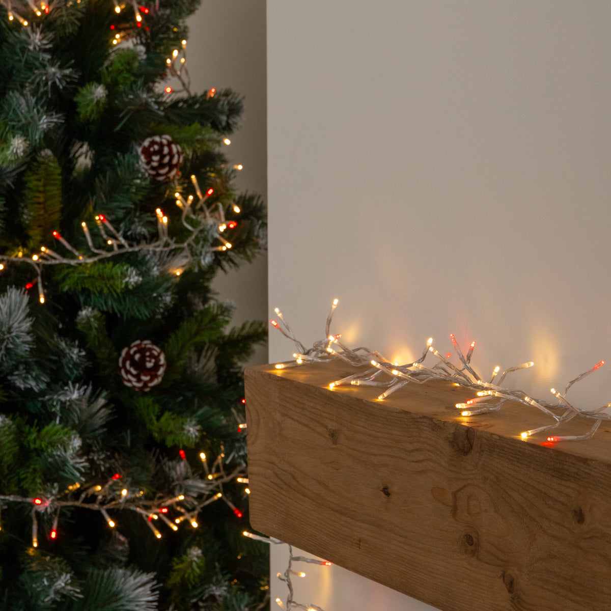 9.3m 720 LED ClusterBrights Christmas String Lights in Red & Warm White on Clear Cable