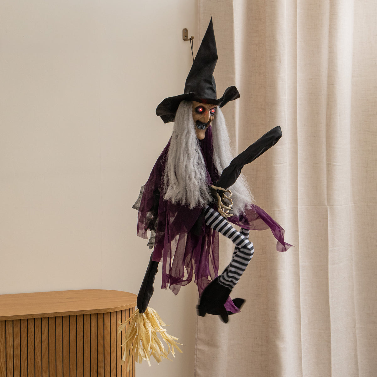 90cm Animated Hanging Halloween Witch with Red Light Up Eyes & Sound