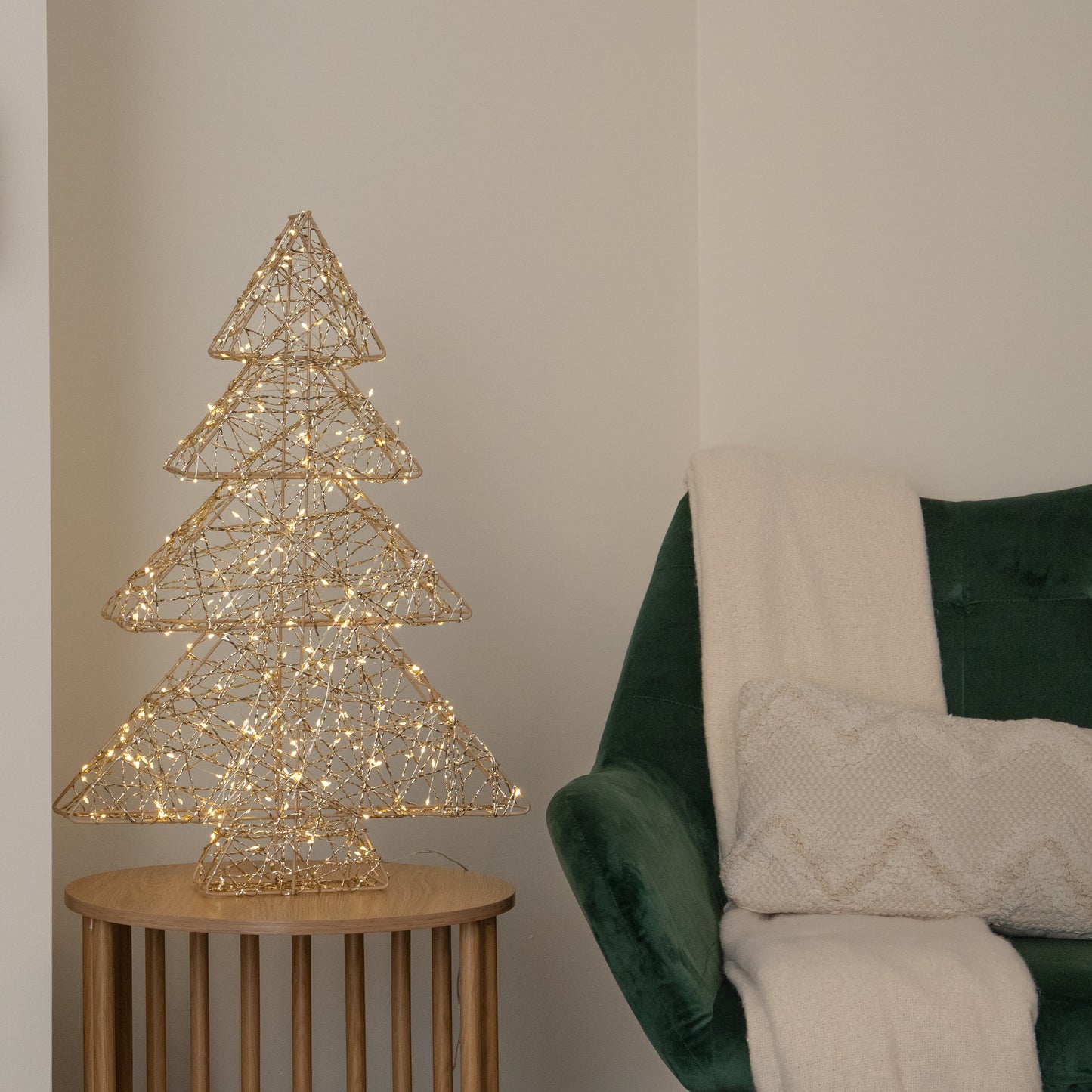 60cm Gold Light Up Christmas Tree with 300 Warm White LEDs & Timer