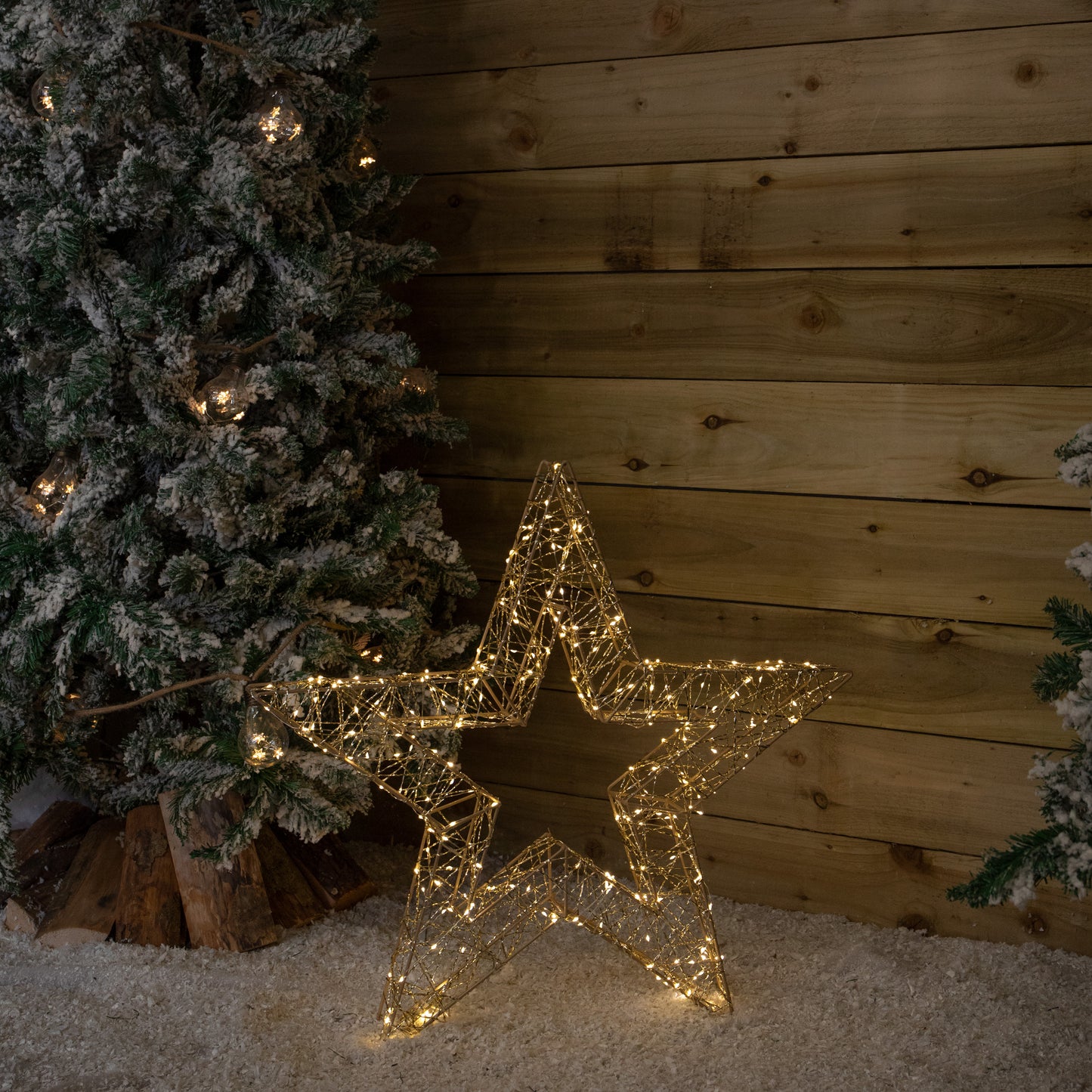 70cm Gold Light Up Christmas Star with 300 Warm White LEDs & Timer
