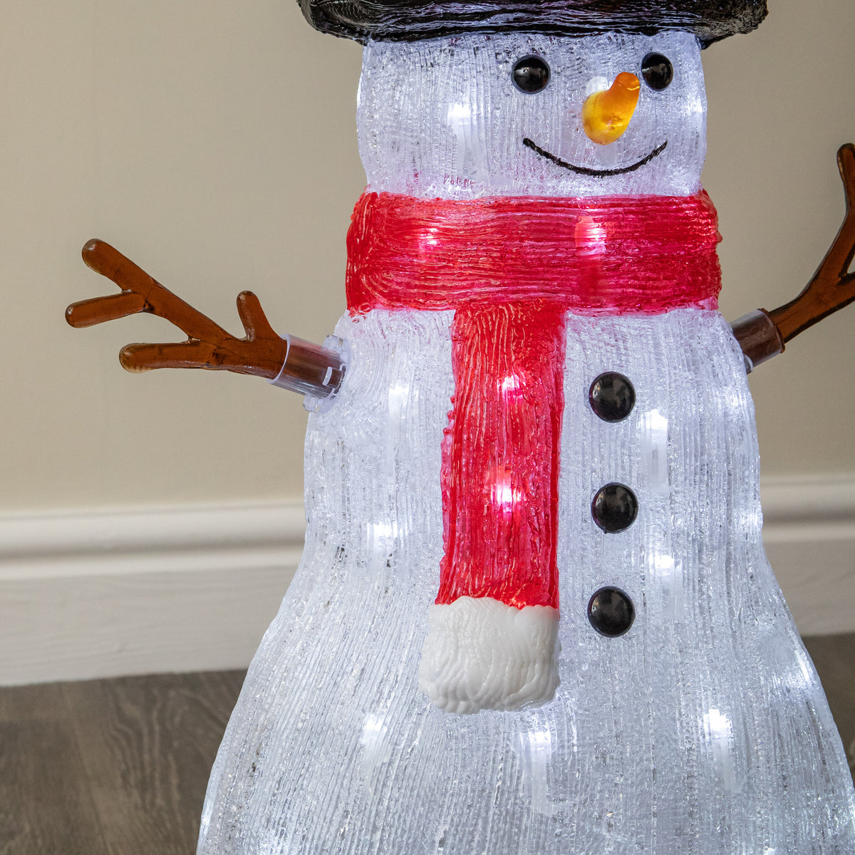 62cm Light Up Acrylic Christmas Snowman with Robin LED Decoration