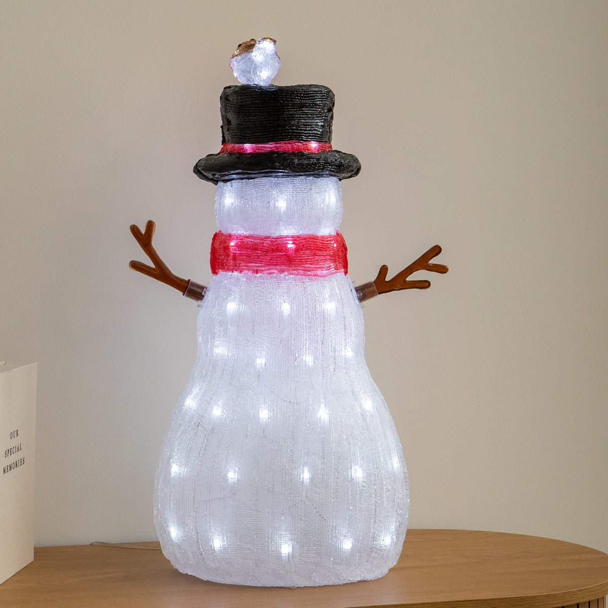 62cm Light Up Acrylic Christmas Snowman with Robin LED Decoration