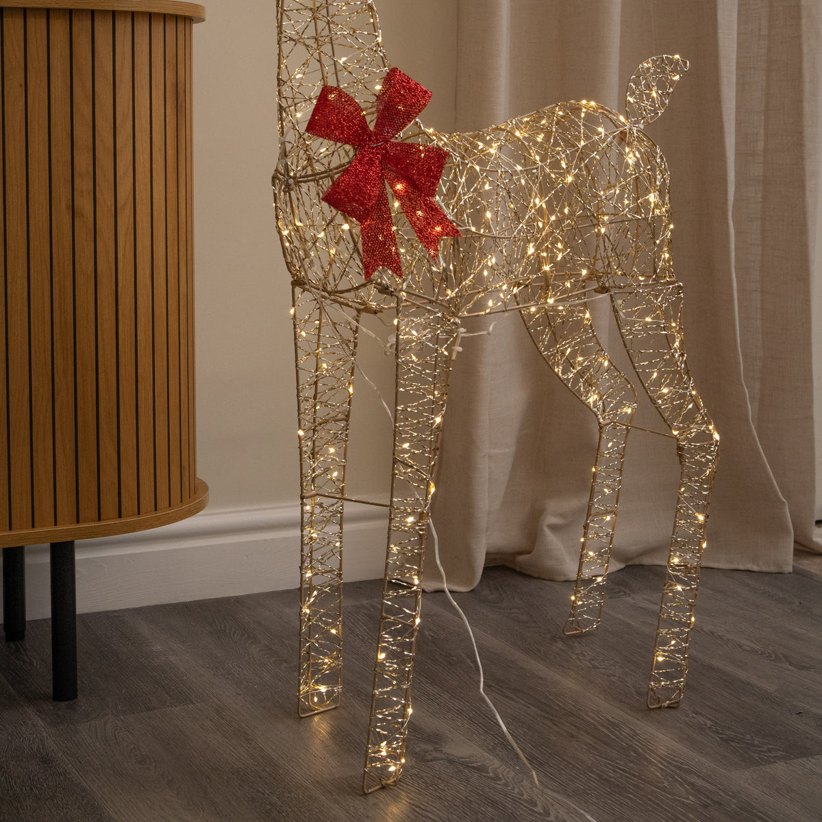 1.1m Gold Elegance Twist Light Up Christmas Doe with 300 Warm White LEDs