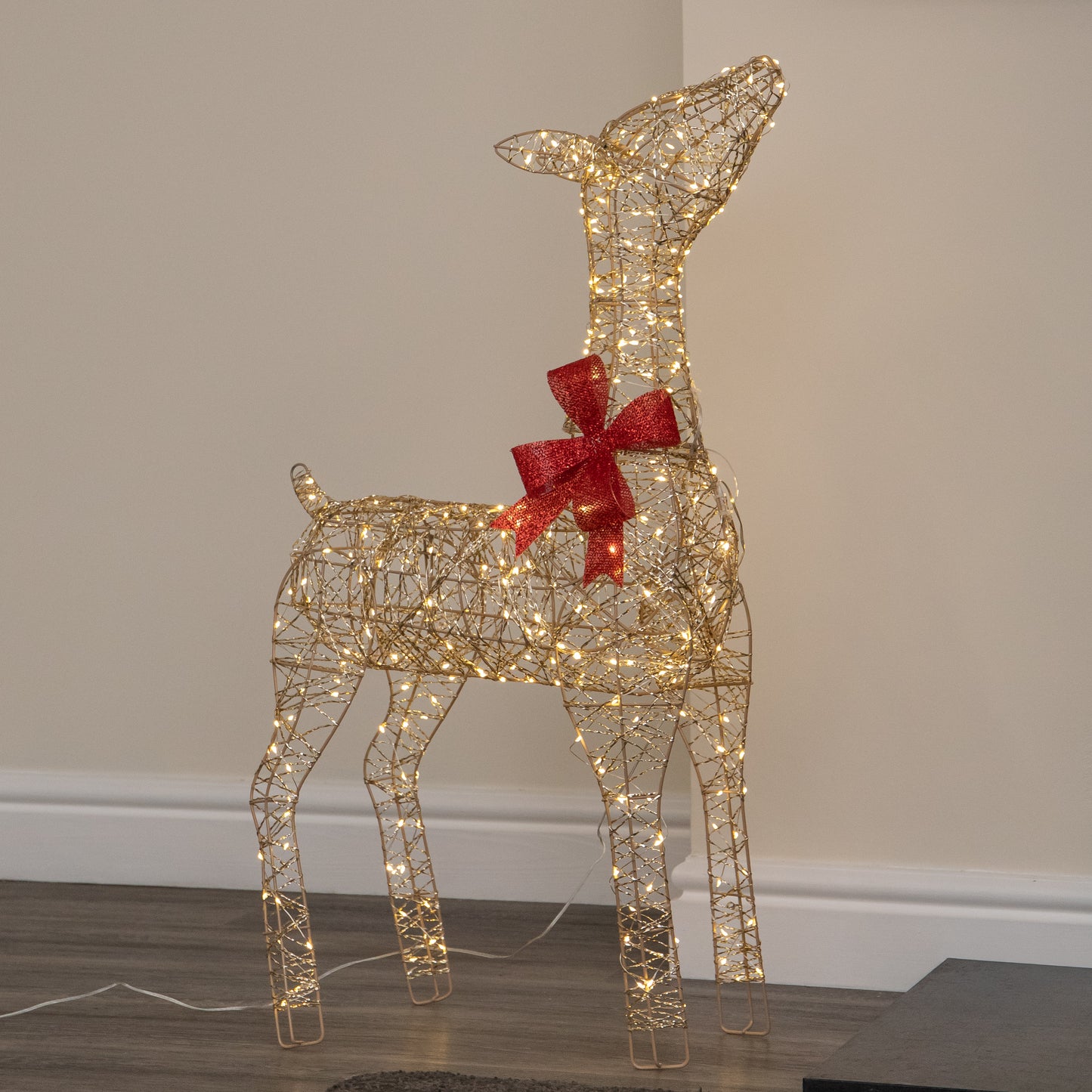 90cm Light up Gold Twist Christmas Standing Reindeer with 300 Warm White LEDs