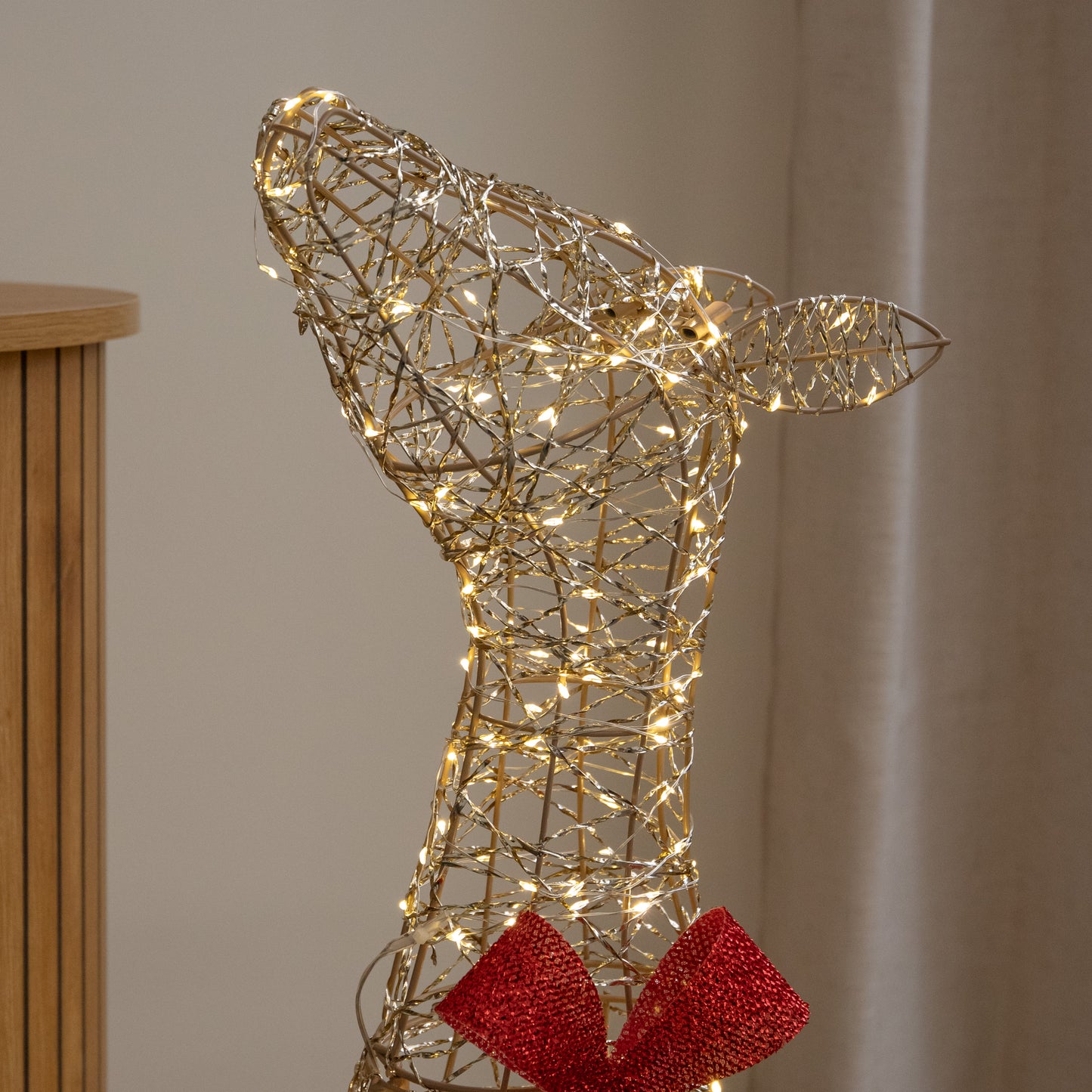 90cm Light up Gold Twist Christmas Standing Reindeer with 300 Warm White LEDs