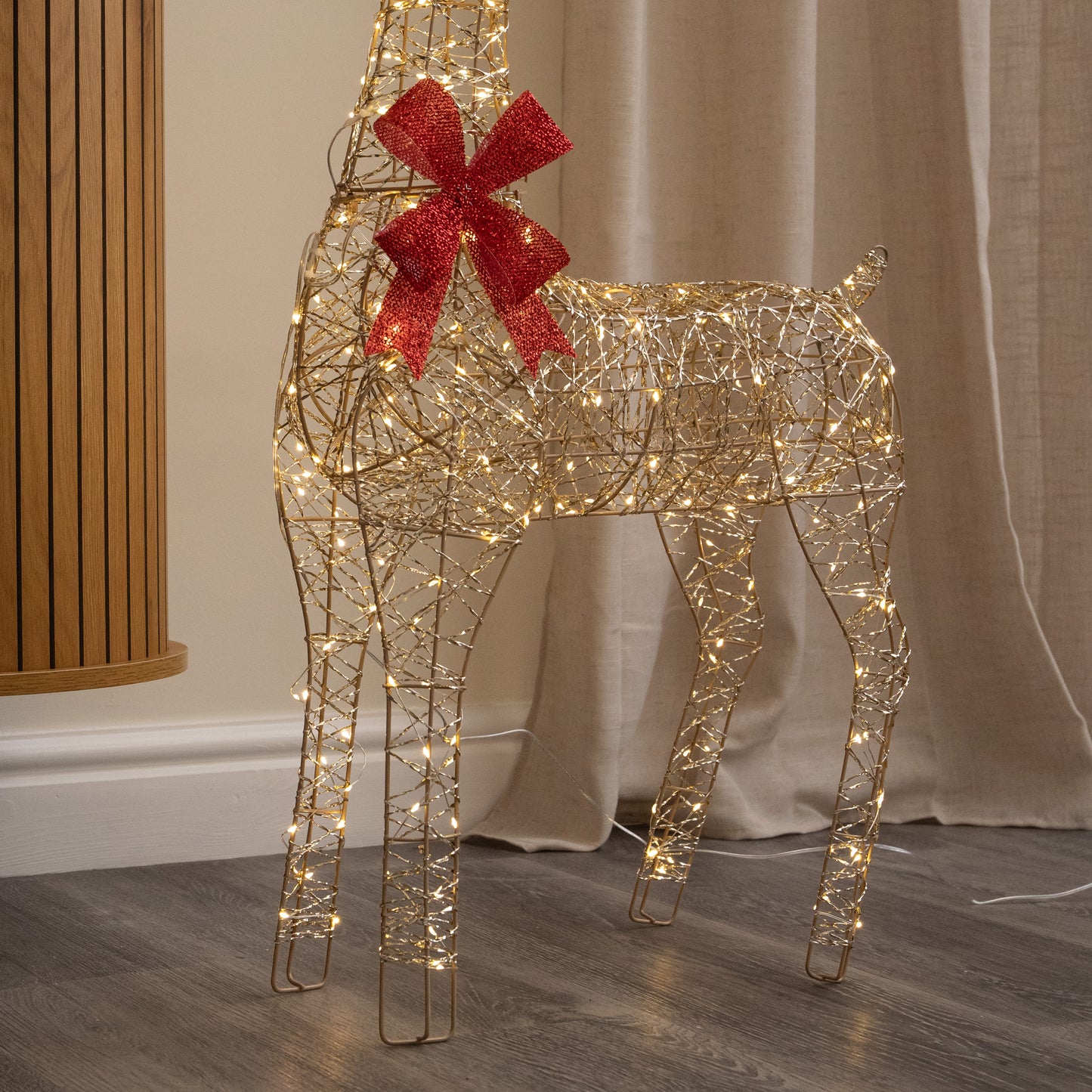 90cm Light up Gold Twist Christmas Standing Reindeer with 300 Warm White LEDs