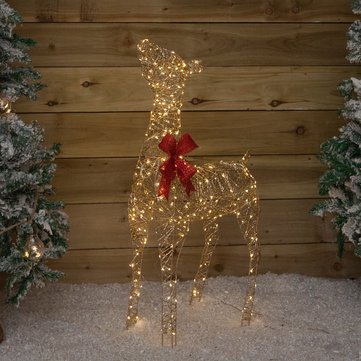 90cm Light up Gold Twist Christmas Standing Reindeer with 300 Warm White LEDs