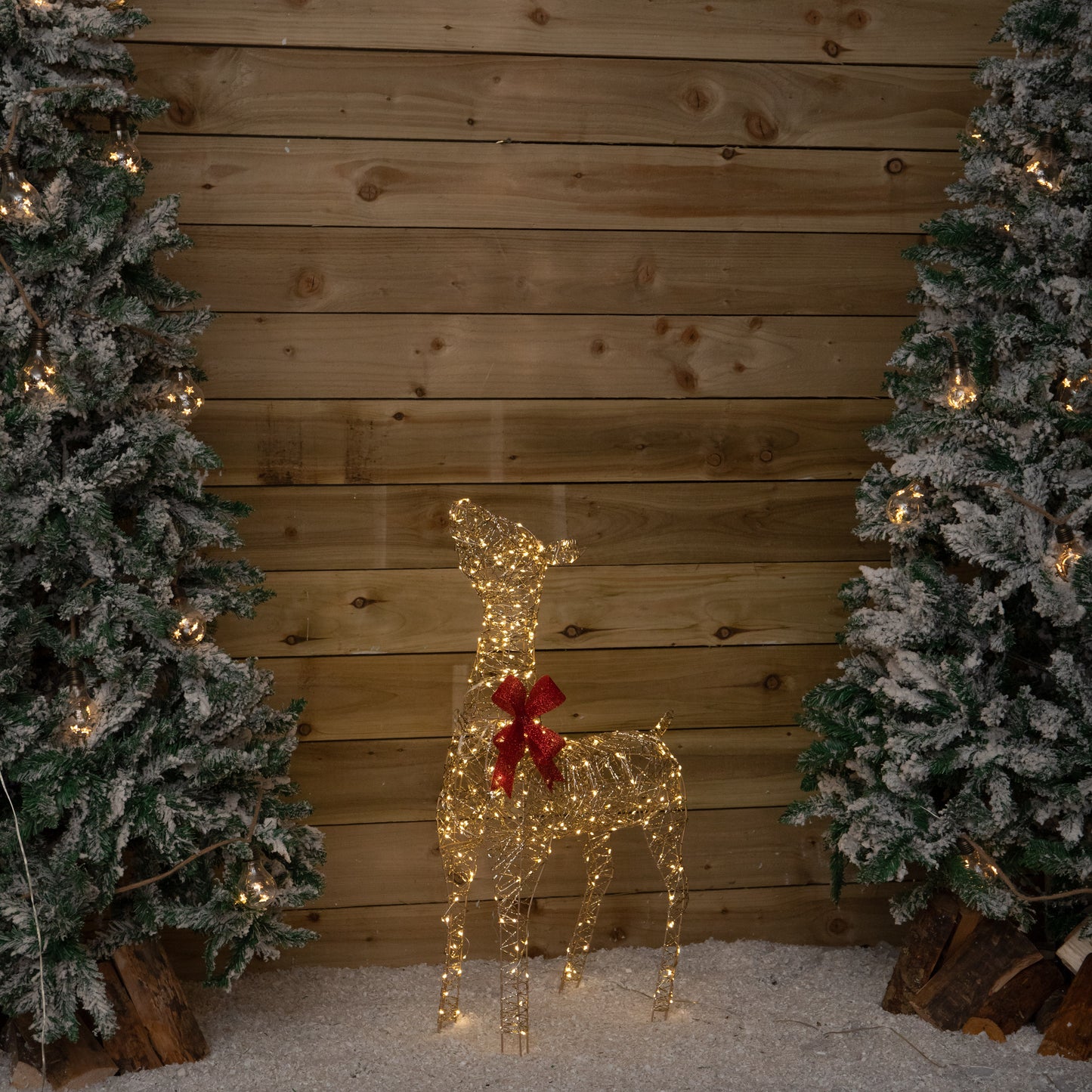 90cm Light up Gold Twist Christmas Standing Reindeer with 300 Warm White LEDs