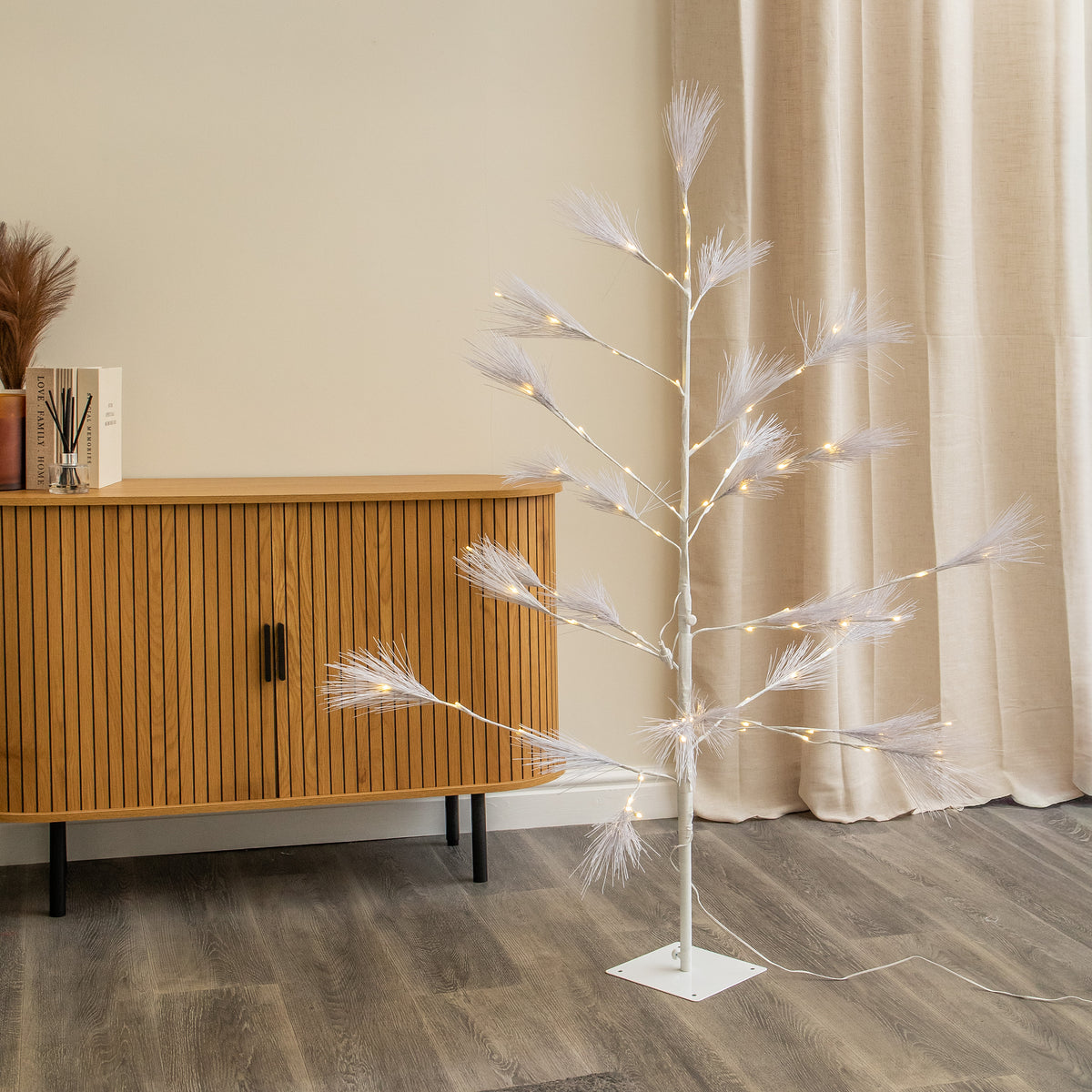 5ft (1.5m) Light Up Feather Pine Christmas Tree with Warm White LEDs
