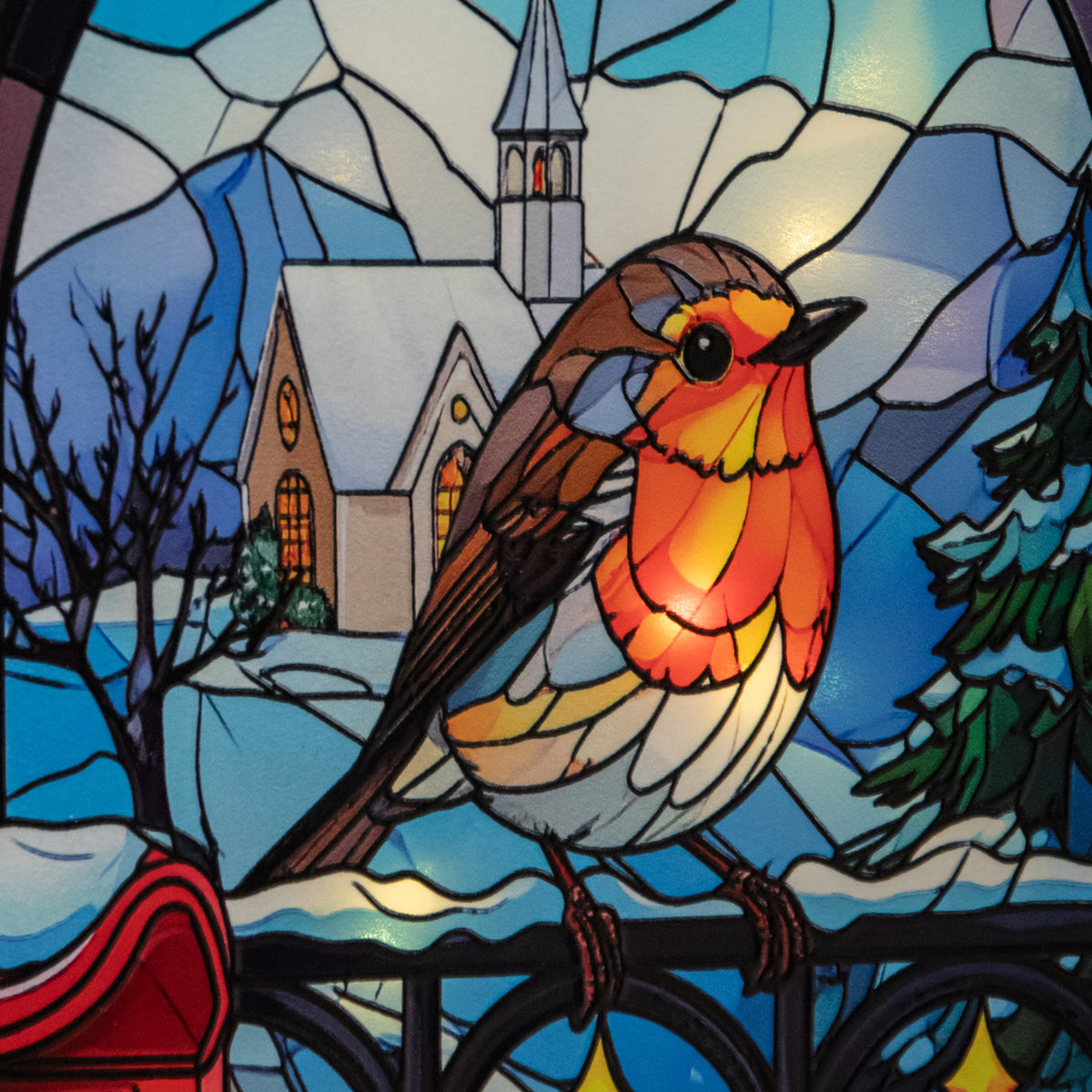 21cm Light Up Stained Glass Christmas Robin Decoration with LEDs
