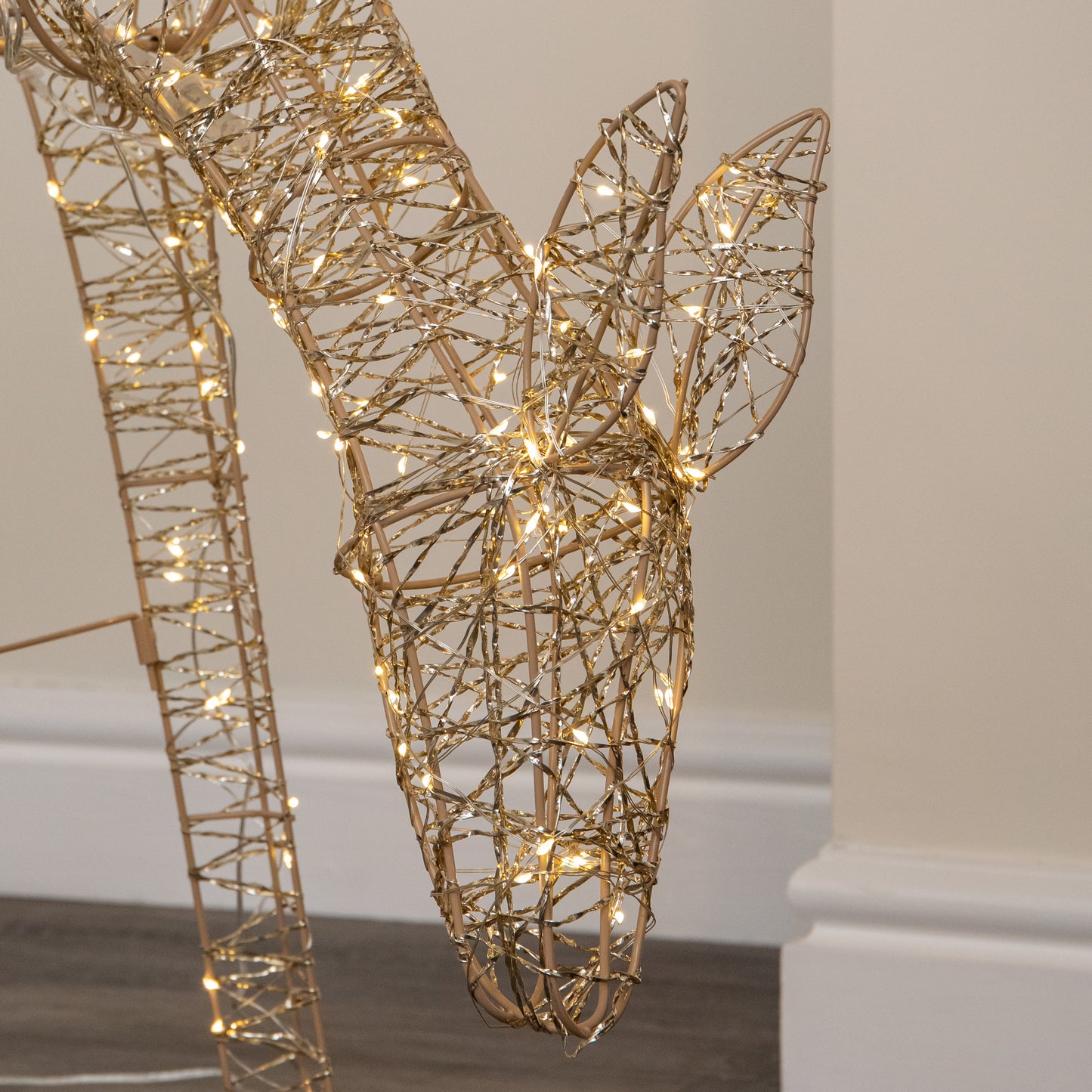 72cm Gold Twist Grazing Doe Light Up Christmas Decoration with 300 Warm White LEDs