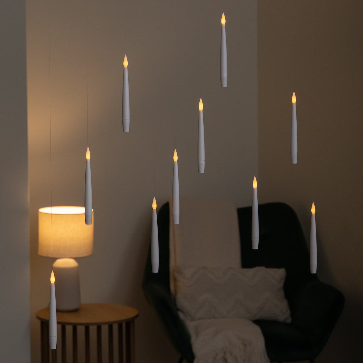Set of 10 Floating LED Christmas Candles with Magic Wand