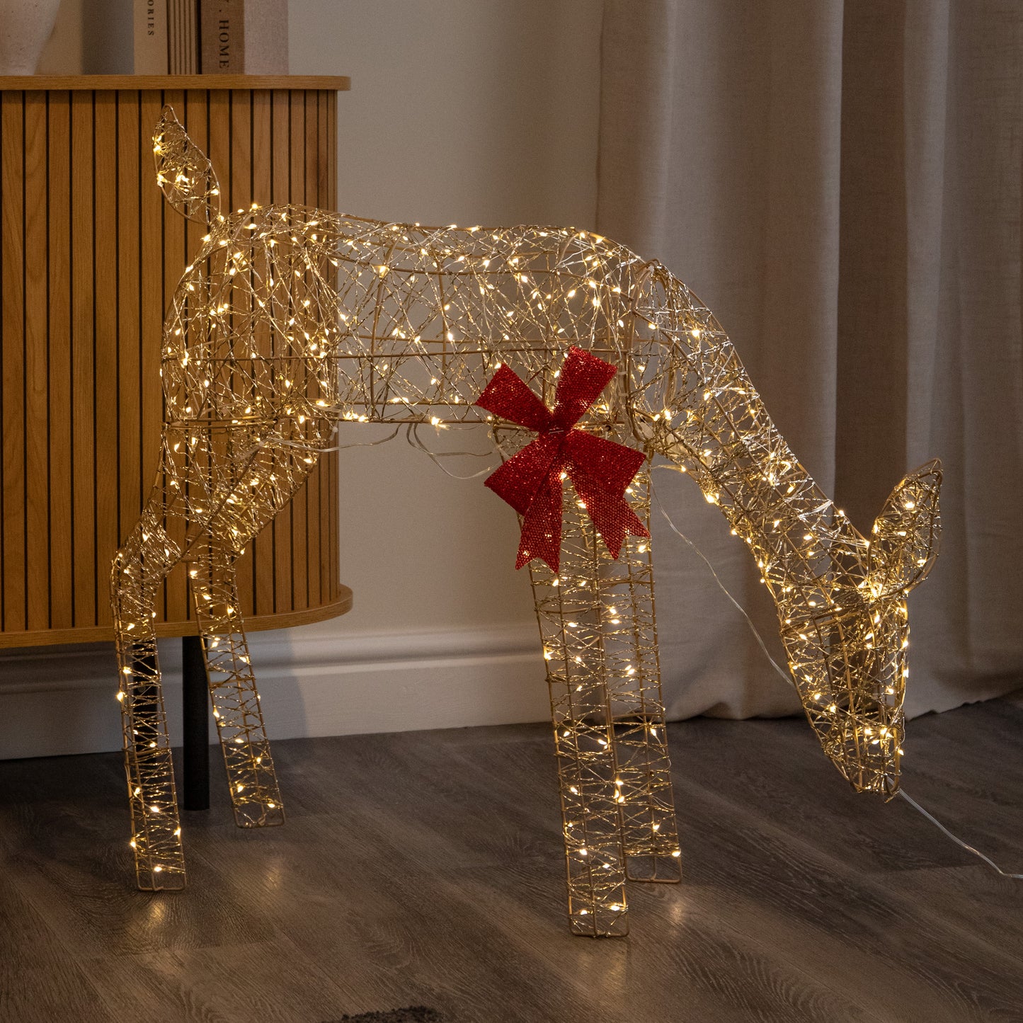 72cm Gold Twist Grazing Doe Light Up Christmas Decoration with 300 Warm White LEDs