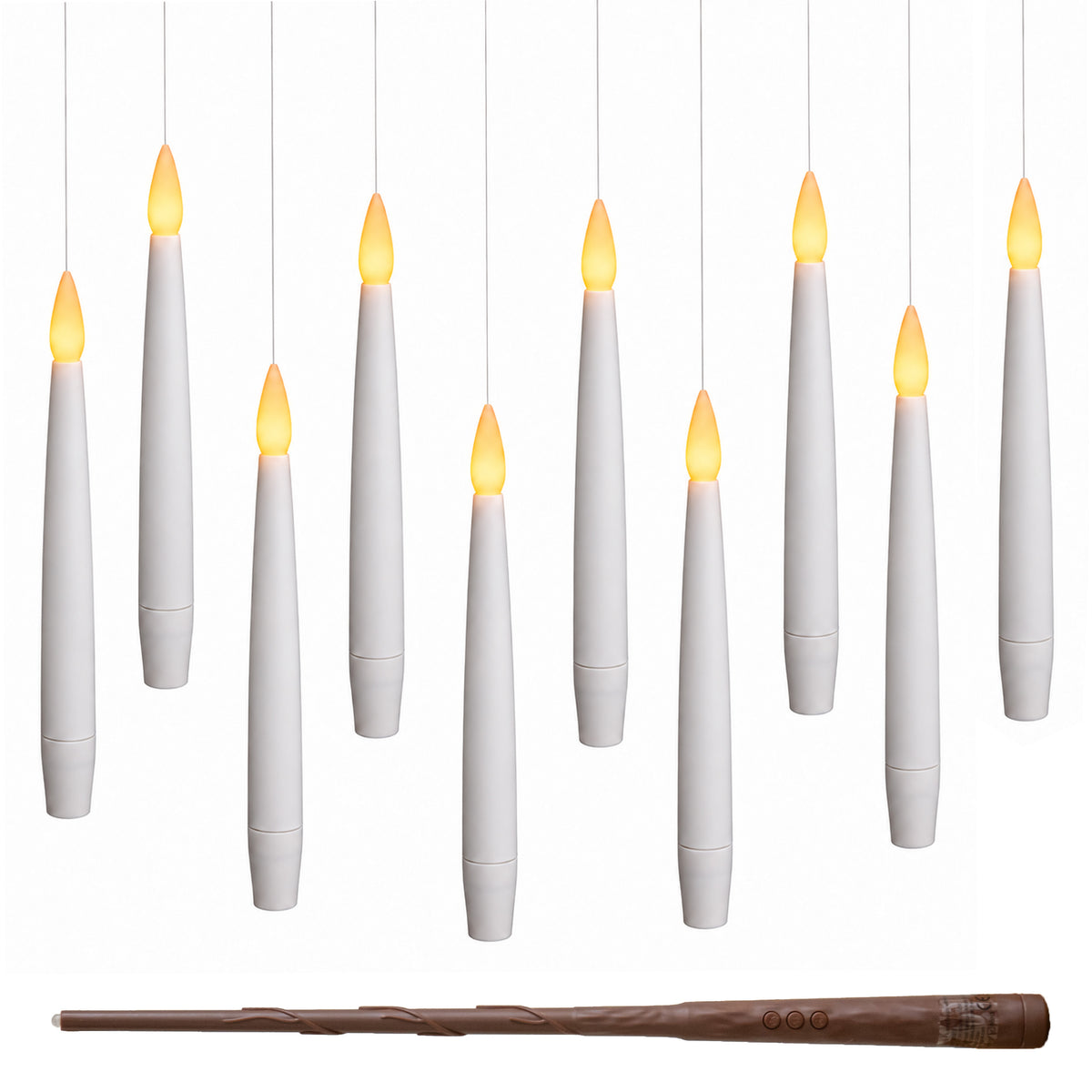 Set of 10 Floating LED Christmas Candles with Magic Wand