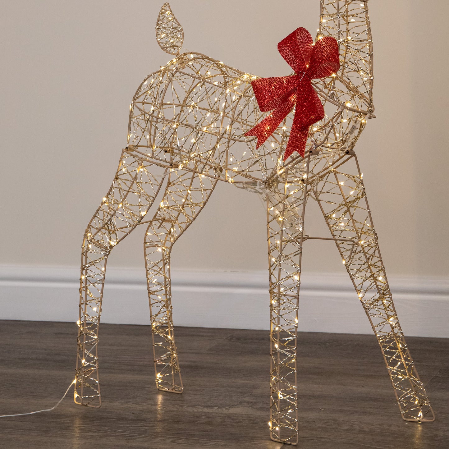1m Light up Gold Twist Christmas Standing Reindeer with 300 Warm White LEDs