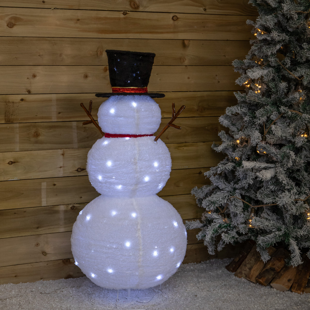 1.2m (4ft) Light up Foldable Christmas Snowman with 100 White LEDs