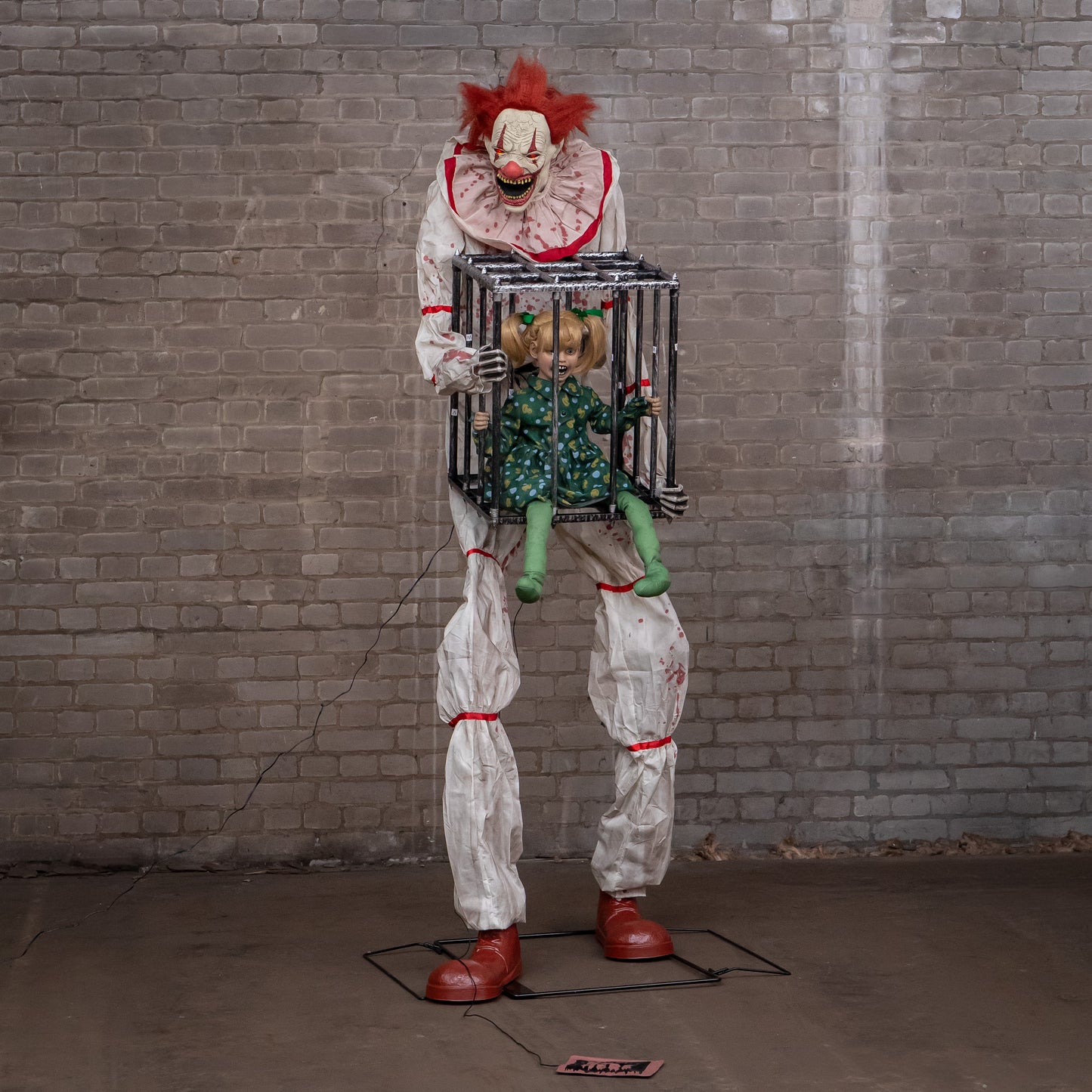 7ft Tall Giant Cagey The Clown with Girl Halloween Animatronic Decoration