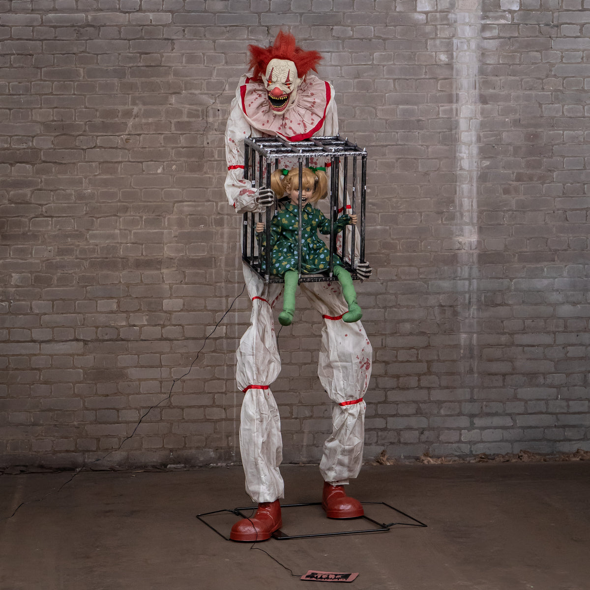 7ft Tall Giant Cagey The Clown with Girl Halloween Animatronic Decoration