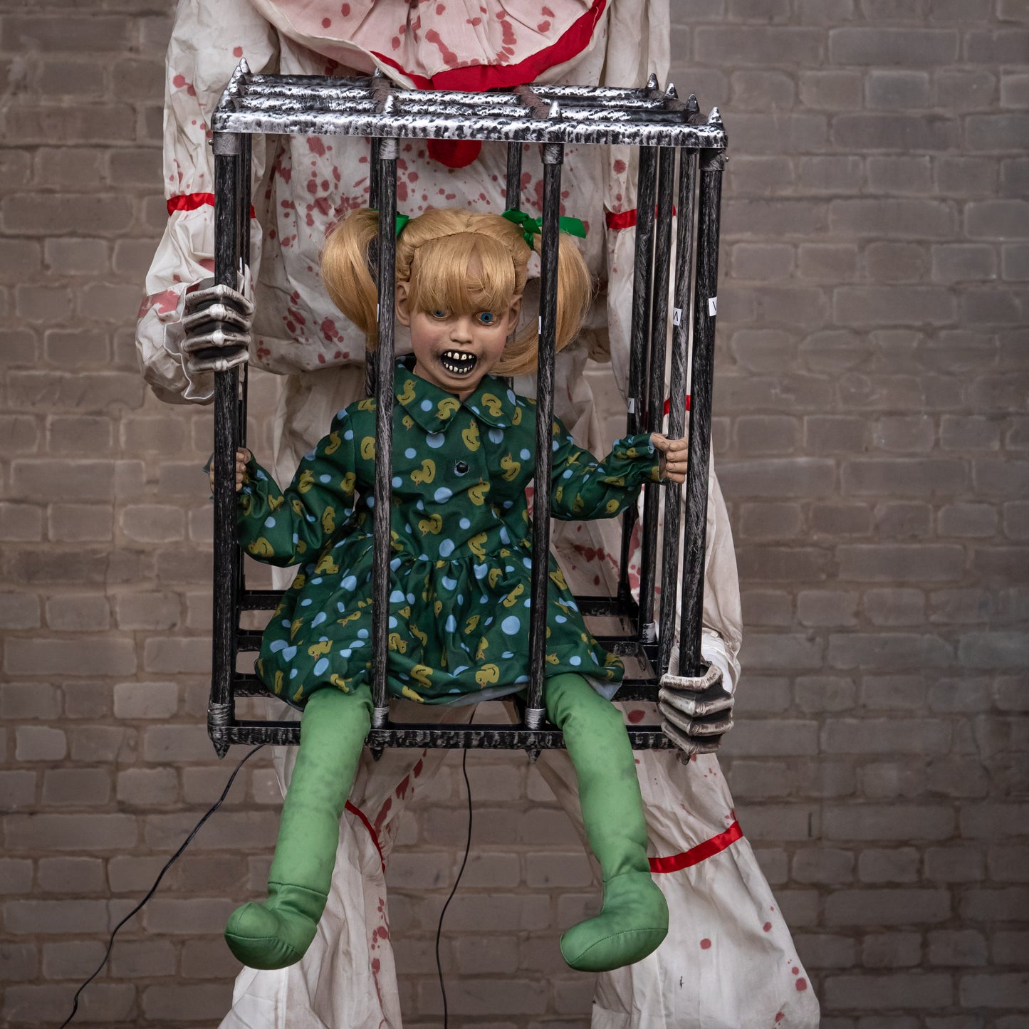 7ft Tall Giant Cagey The Clown with Girl Halloween Animatronic Decoration