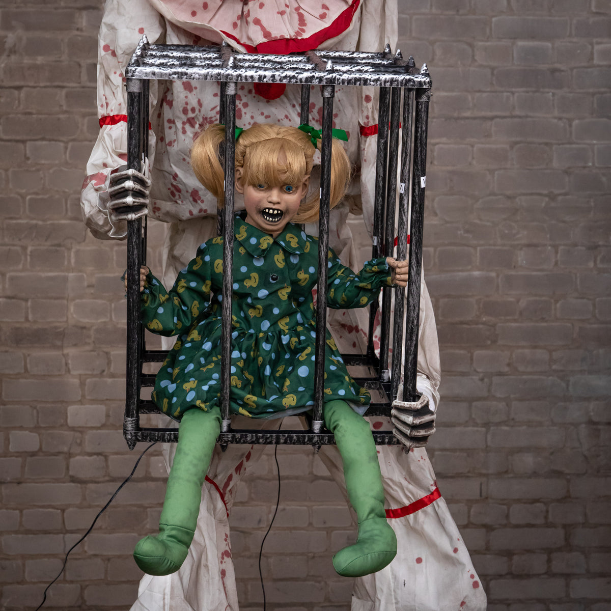 7ft Tall Giant Cagey The Clown with Girl Halloween Animatronic Decoration