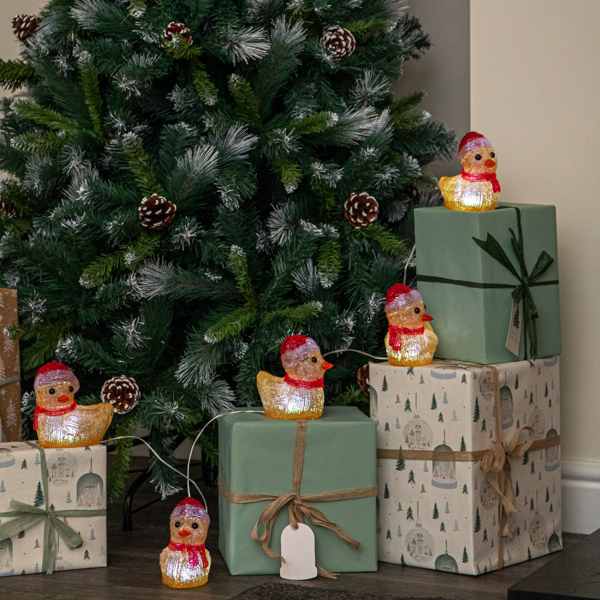 Set of 5 Light Up Acrylic Christmas Ducklings with Cool White LEDs