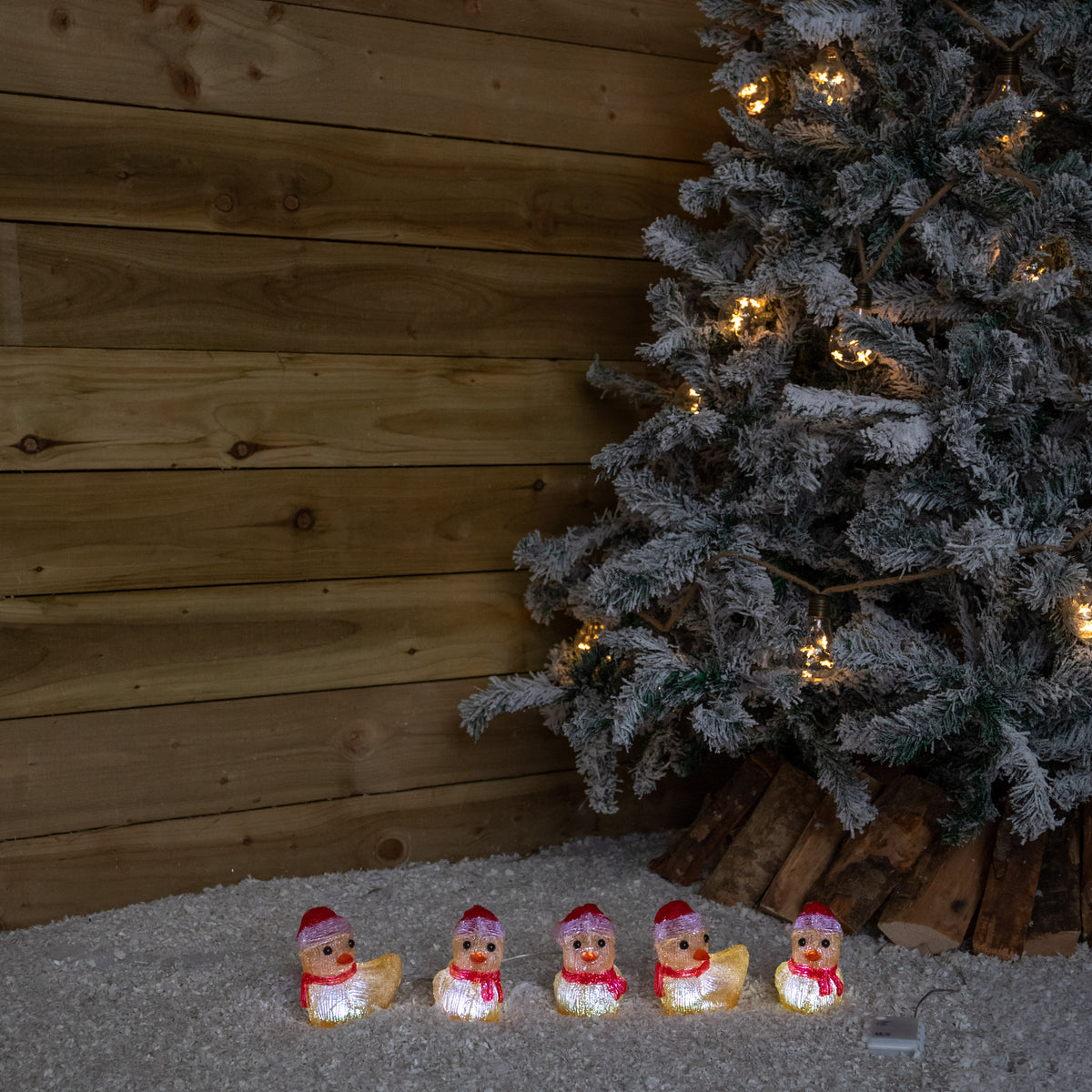 Set of 5 Light Up Acrylic Christmas Ducklings with Cool White LEDs