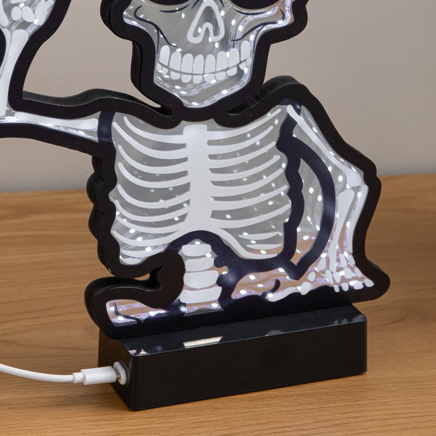 27cm Battery Powered Light up Halloween Skeleton Infinity Mirror with LEDs
