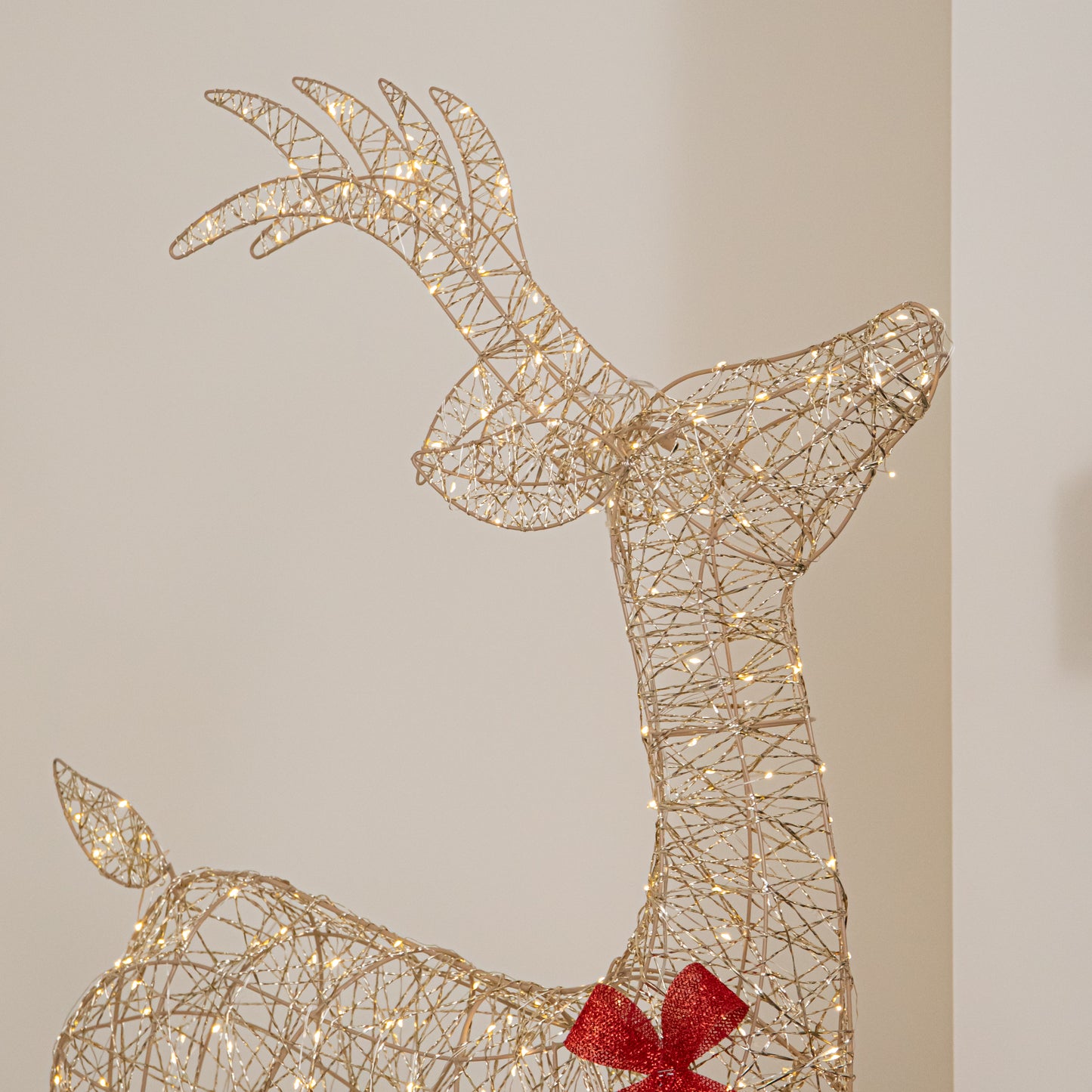 1.3m Light up Gold Twist Christmas Standing Reindeer with 300 Warm White LEDs