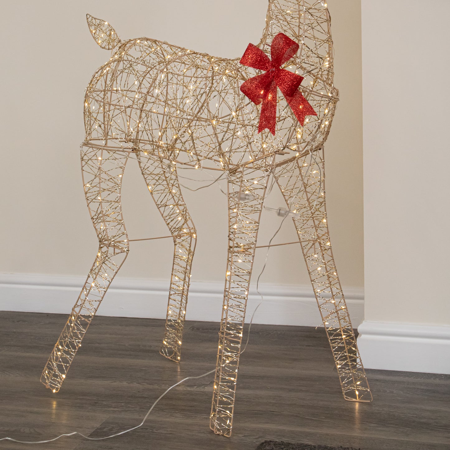 1.3m Light up Gold Twist Christmas Standing Reindeer with 300 Warm White LEDs