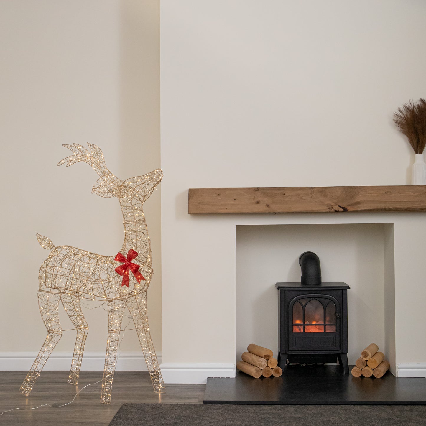 1.3m Light up Gold Twist Christmas Standing Reindeer with 300 Warm White LEDs