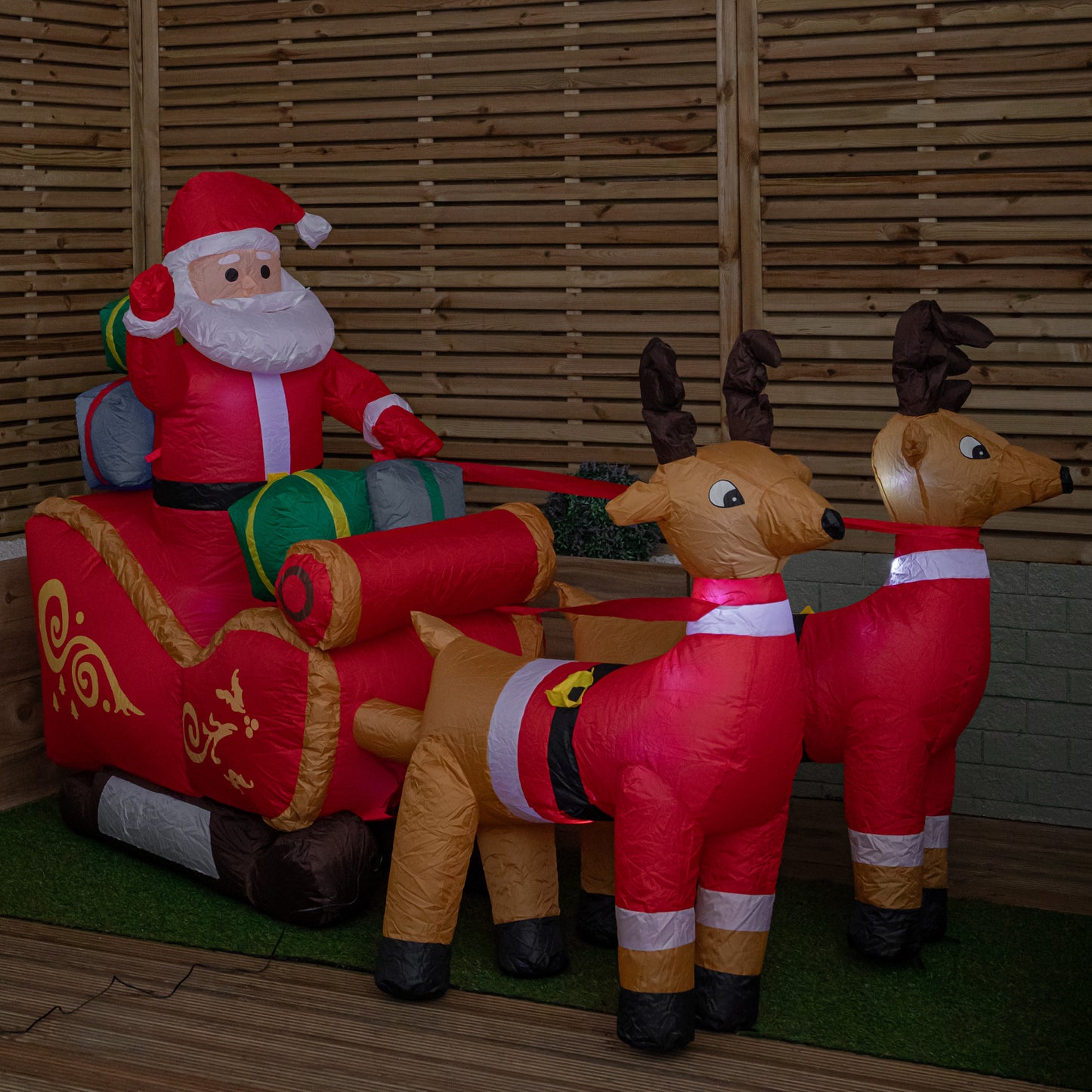 2.4m (8ft) Light up Santa Sleigh with Reindeers Christmas Inflatable with LEDs