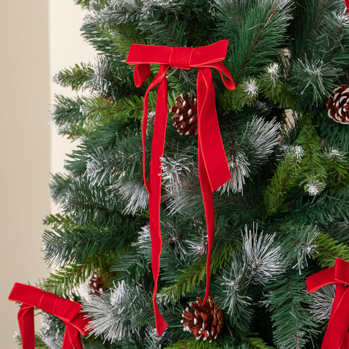 Set of 8 Velvet Christmas Decorative Clip On Long Tail Bows in Red