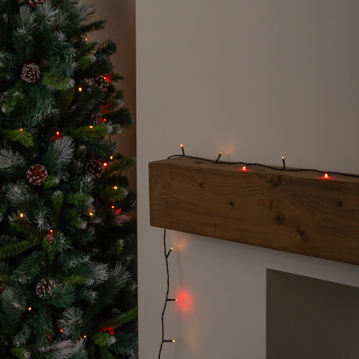 50m 500 LED Multi-Action Christmas String Lights in Antique White & Red