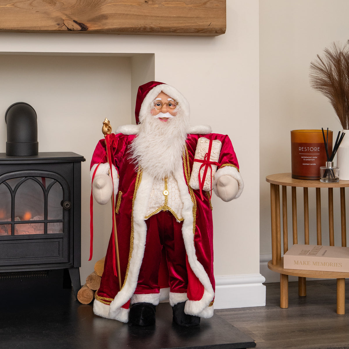 80cm Extra Large Regal Santa Claus Holding Present Christmas Decoration