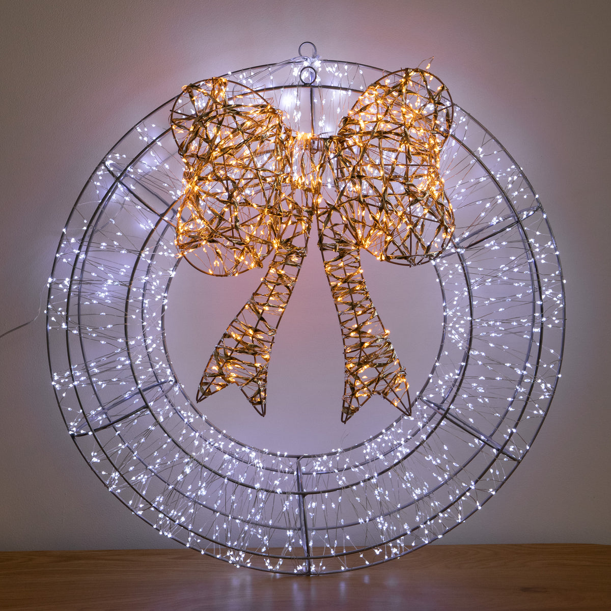 60cm Galaxy Light Up Christmas Wreath with Bow & Cool White 2000 LEDs