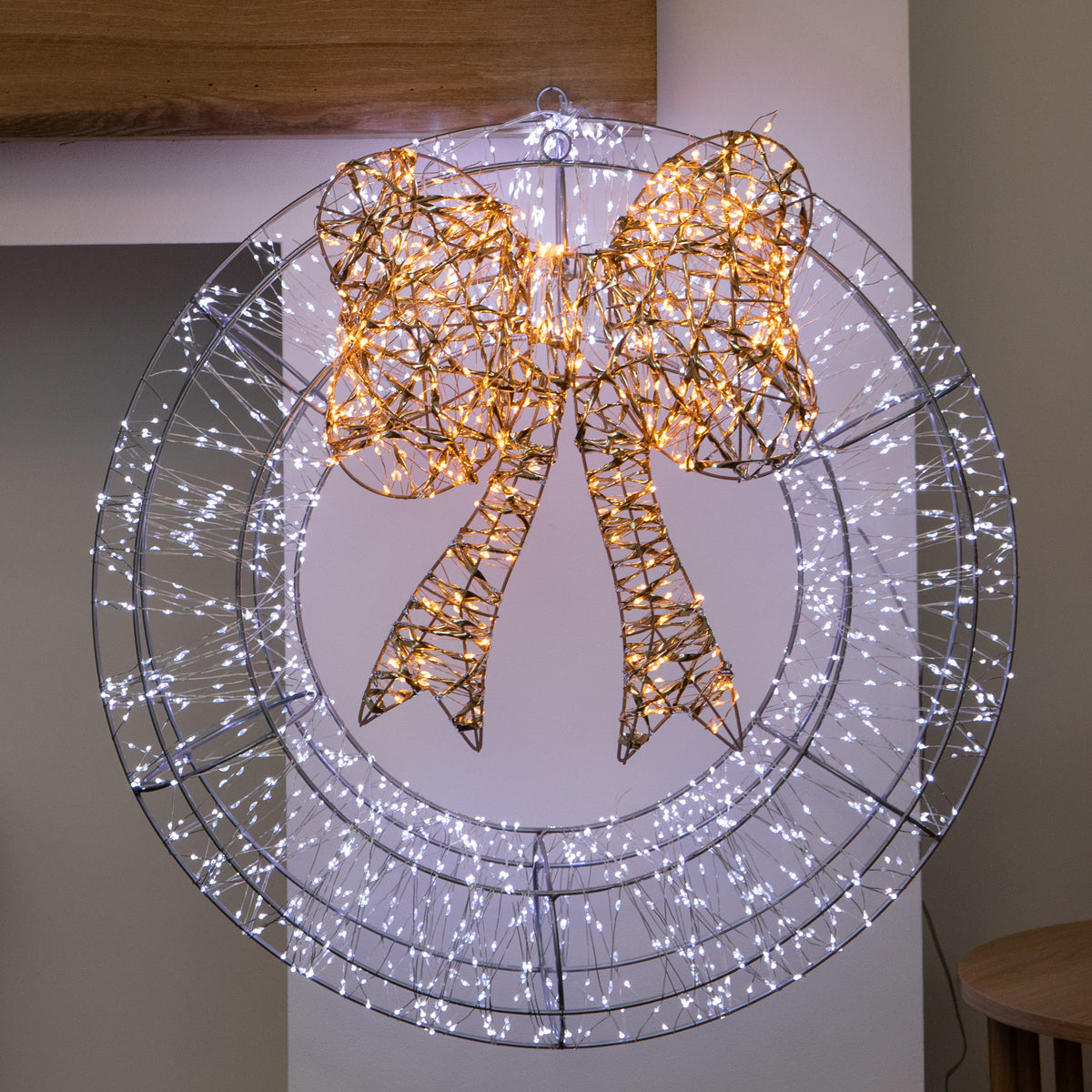 60cm Galaxy Light Up Christmas Wreath with Bow & Cool White 2000 LEDs