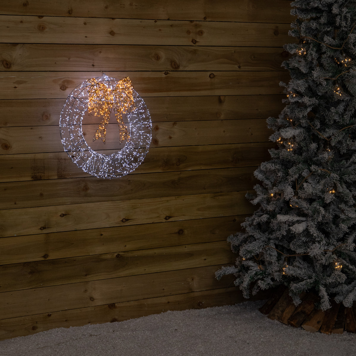 60cm Galaxy Light Up Christmas Wreath with Bow & Cool White 2000 LEDs