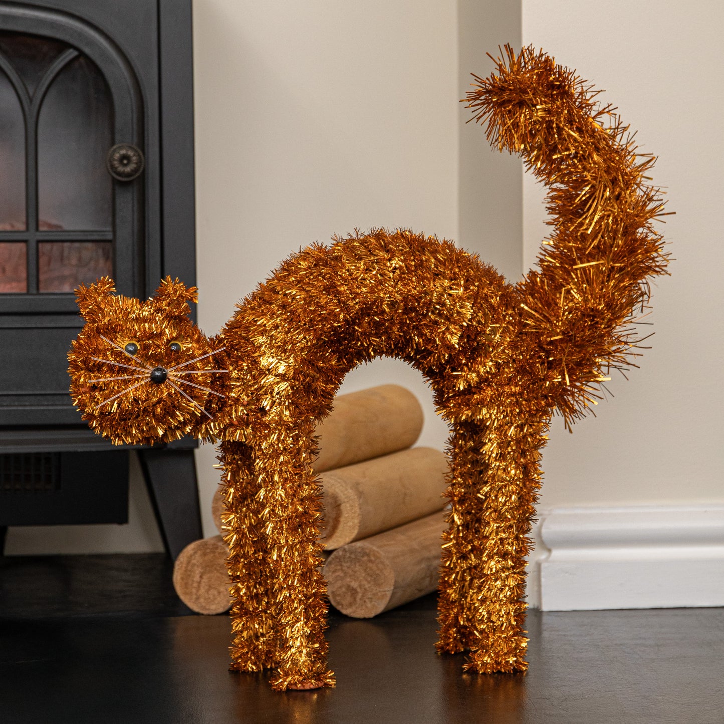 42cm Standing Scaredy Cat Halloween Decoration in Orange