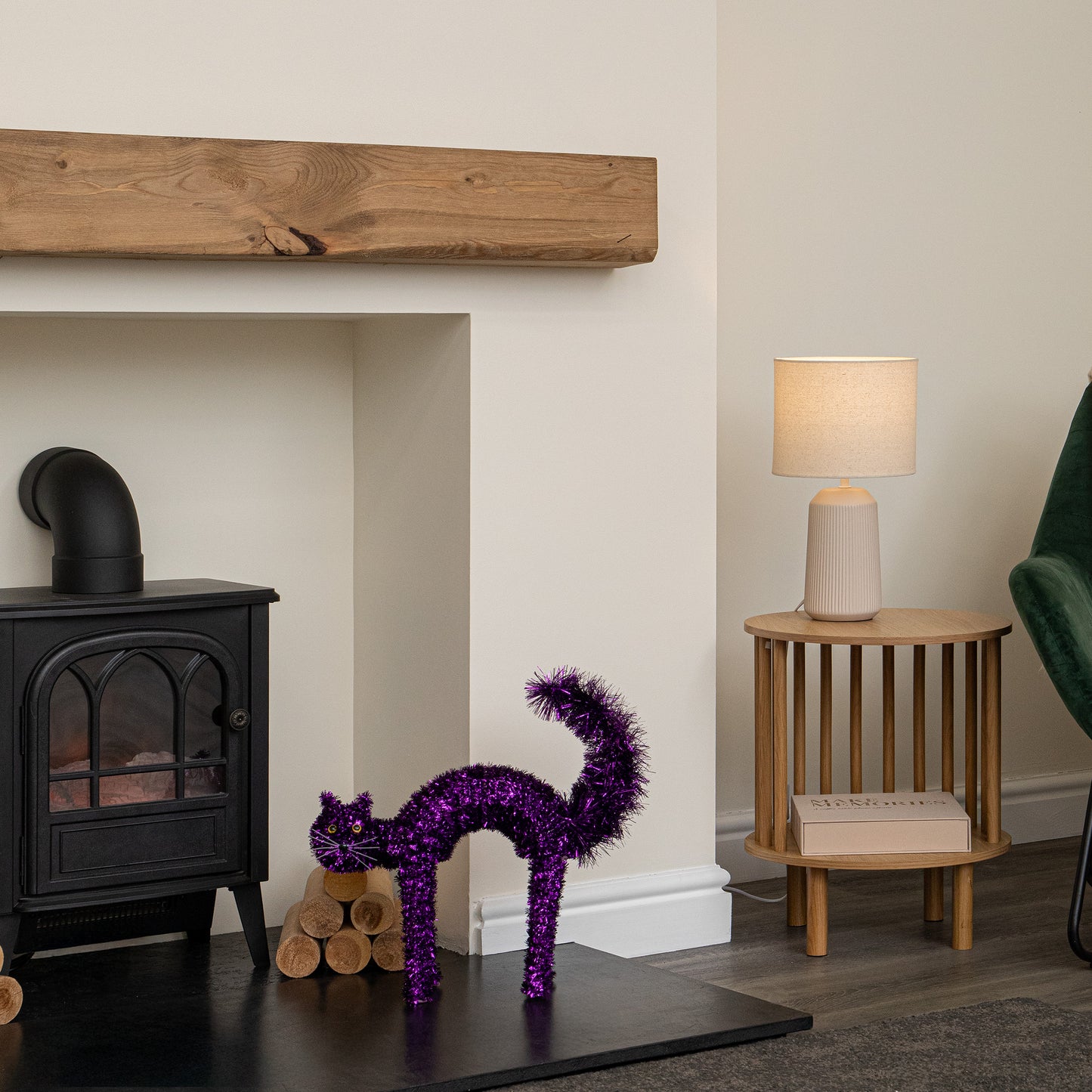 42cm Standing Scaredy Cat Halloween Decoration in Purple