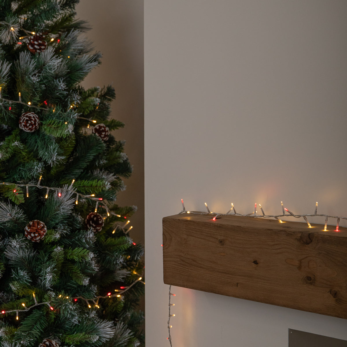 16m 200 LED SupaBrights Christmas String Lights in Red & Warm White on Clear Cable