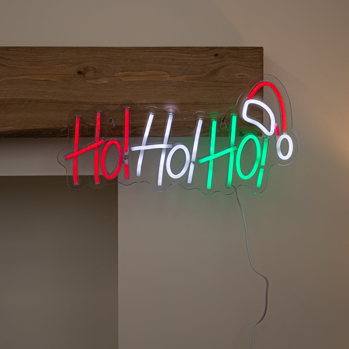 40cm Ho Ho Ho Neon-Style Light Up Christmas Decoration with Santa Hat