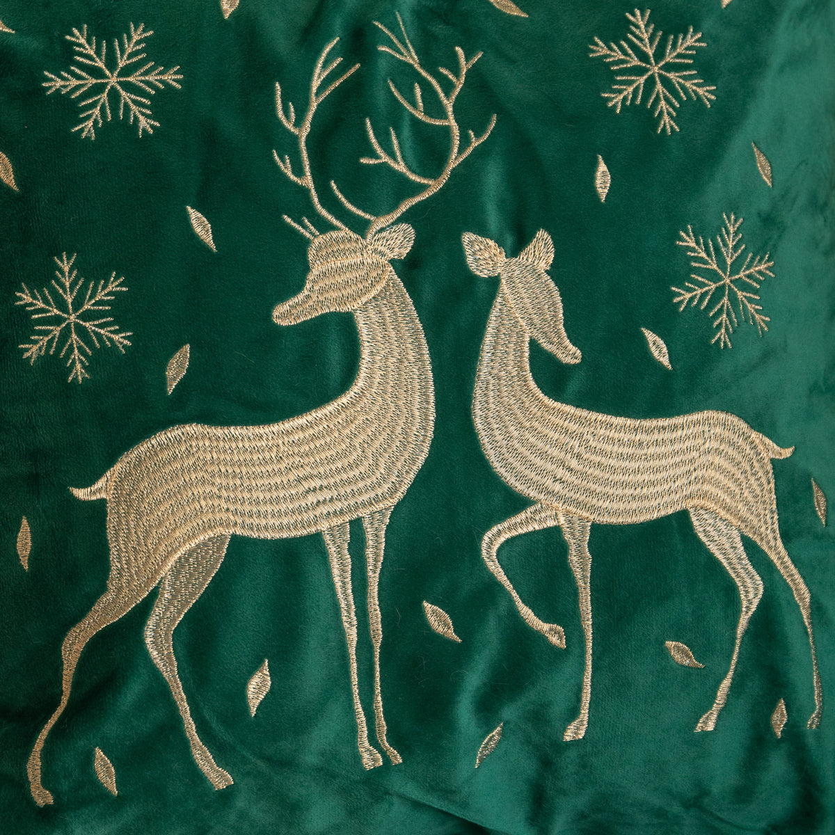 44cm Emerald Green & Gold Reindeer Decorative Christmas Cushion