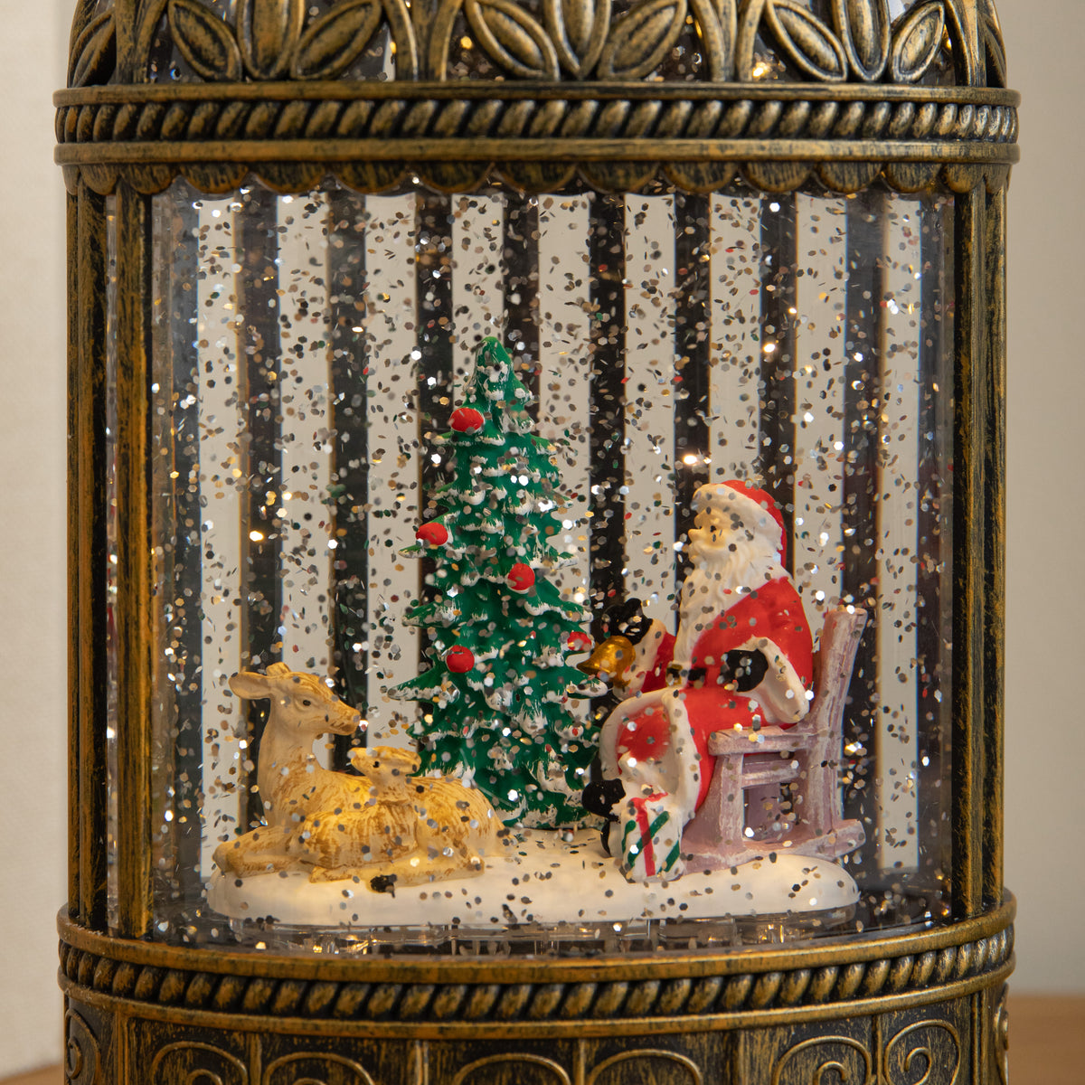 24cm Dual Powered Light up Bird Cage Christmas Water Spinner with Santa