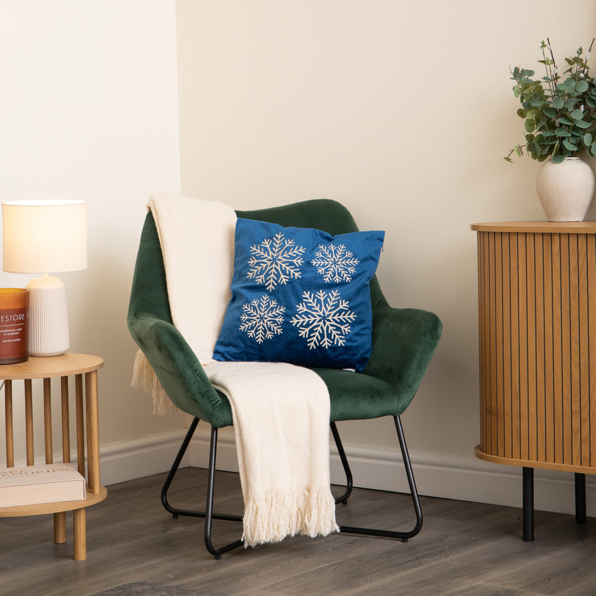 45cm Sapphire Snowflake Soft Christmas Decorative Cushion