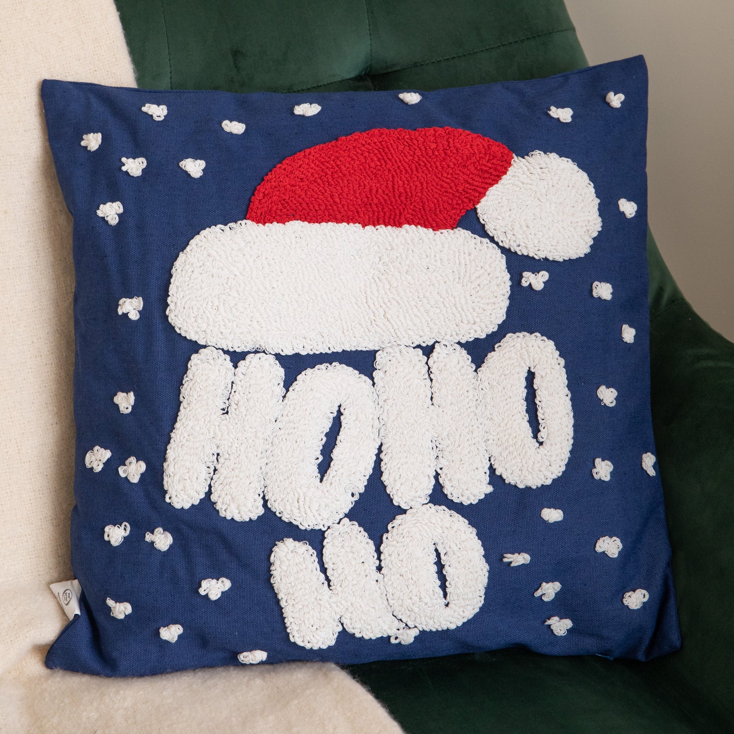 44cm Dark Blue Ho Ho Ho Santa Hat Soft Christmas Decorative Cushion