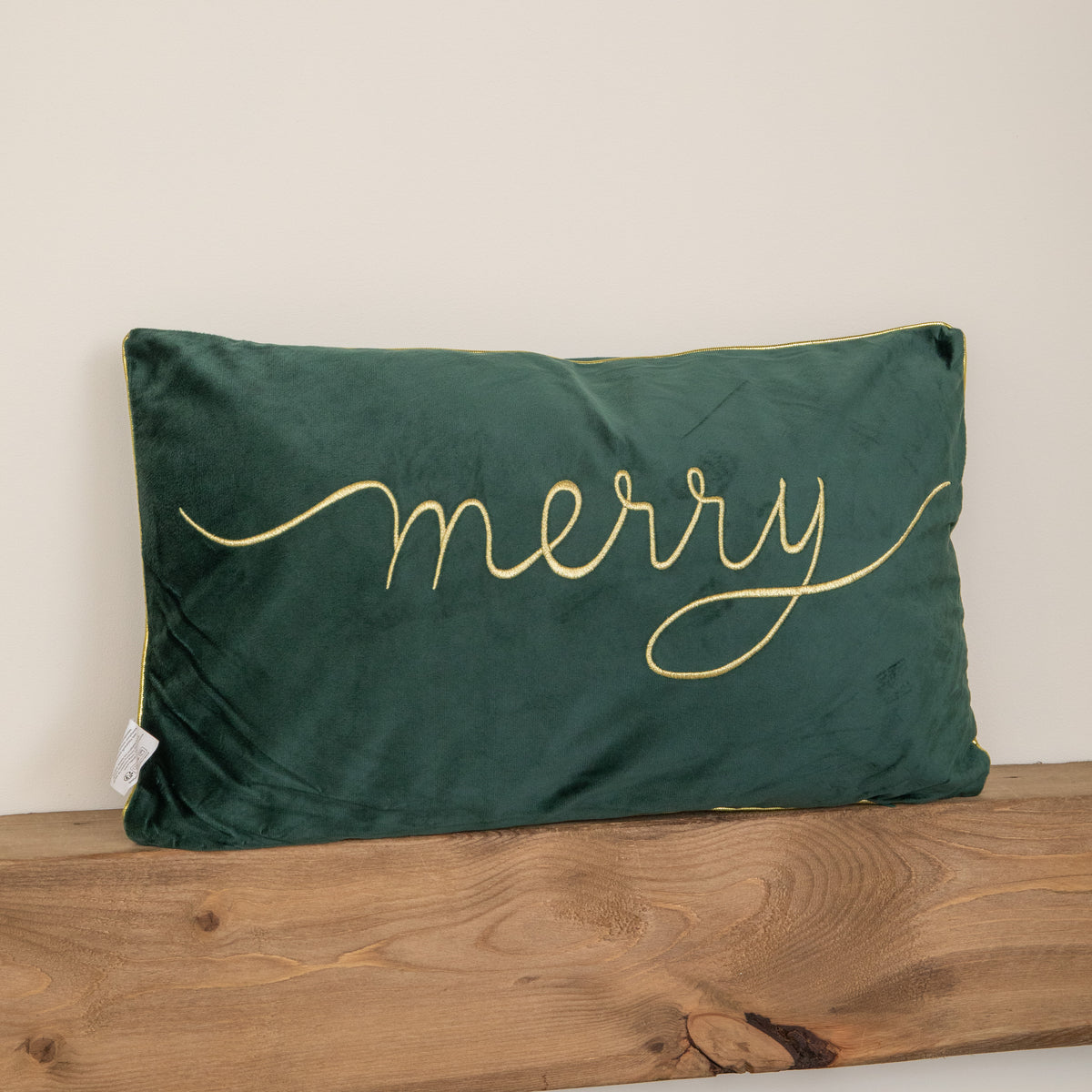 49cm Dark Green Christmas Decorative Merry Cushion with Gold Detail