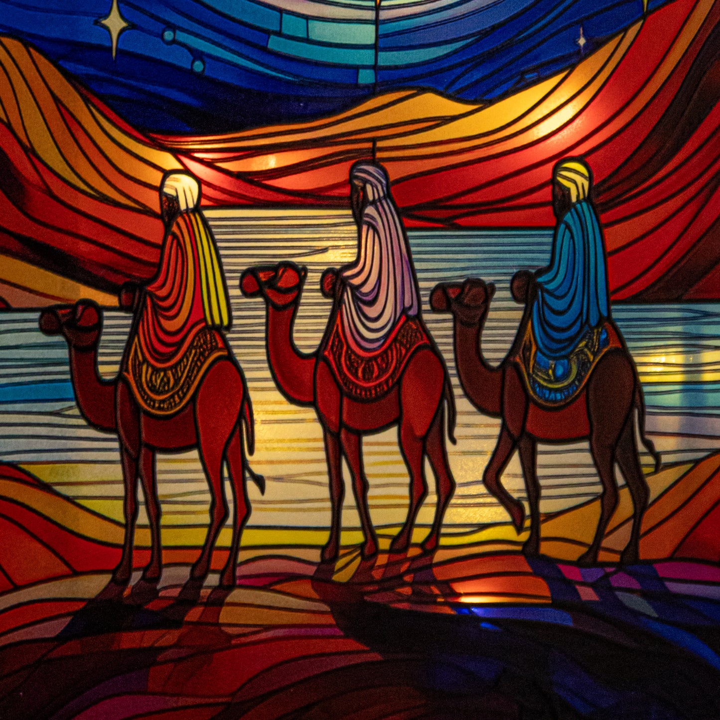 21cm Dual Powered Three Wise Men Stained Glass Light Up Christmas Decoration with LEDs
