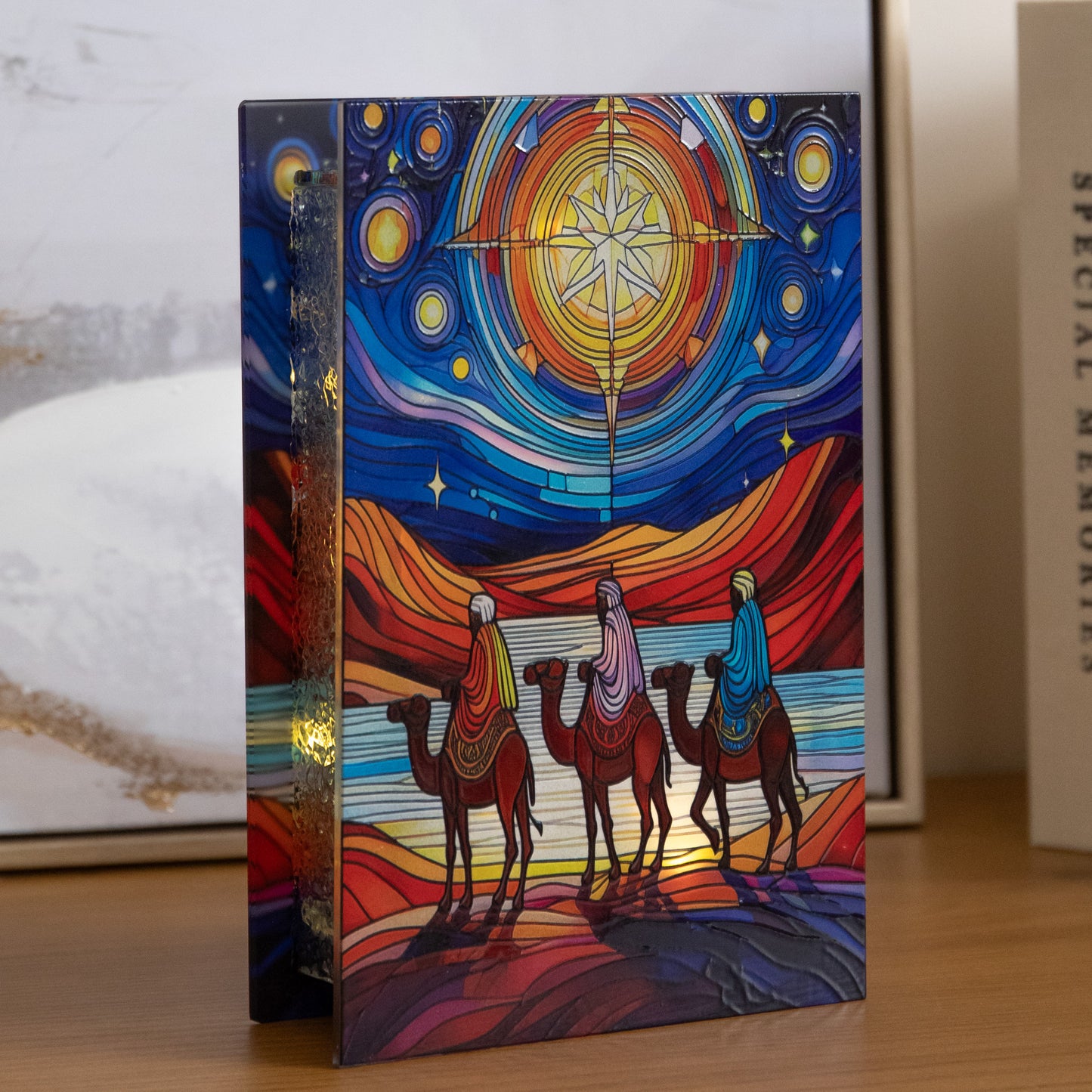 21cm Dual Powered Three Wise Men Stained Glass Light Up Christmas Decoration with LEDs